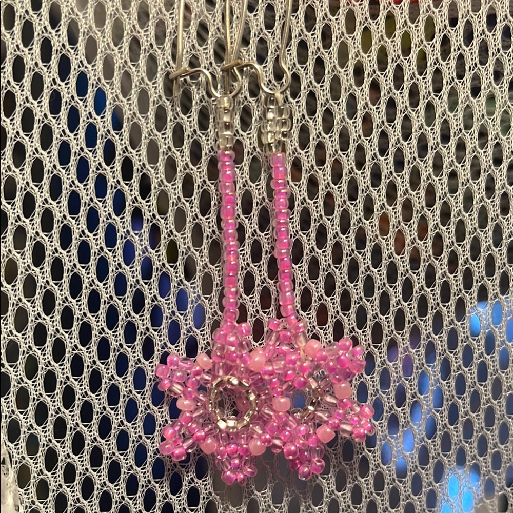 Pink Beaded Flower Earrings